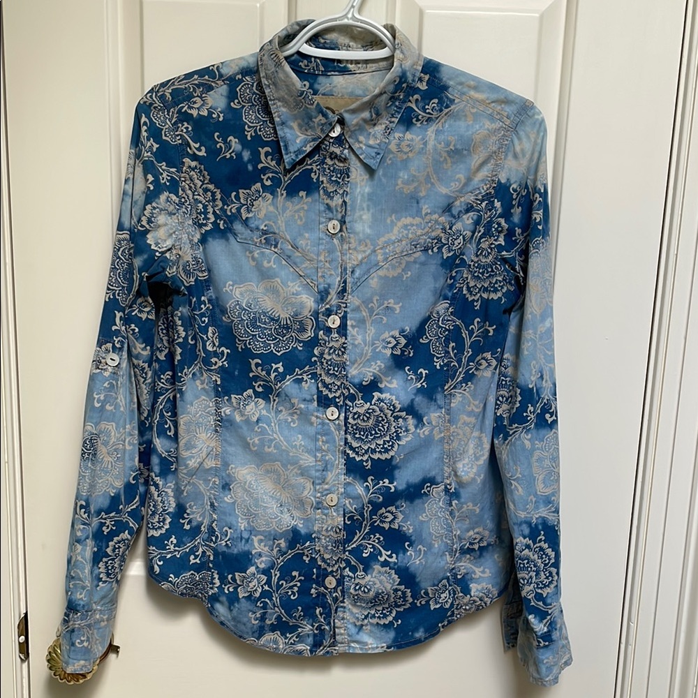 Gap 1969 Limited Edition sz S Western Blue Floral button down front back yokes